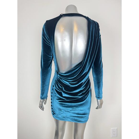 House Of CB Backless Velvet Dress Teal Blue Maroush XS - Picture 1 of 13